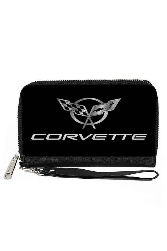 GM General Motors Wallet, Zip Around, Corvette Black Silver, Vegan Leather