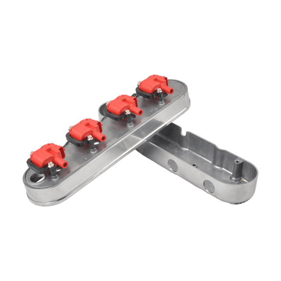 GM LS Aluminum Valve Cover with 2PC Finned Vintage Hidde Coils Compatible with LS1, LS2, LS3, LS6 & LS7 Engines Silver