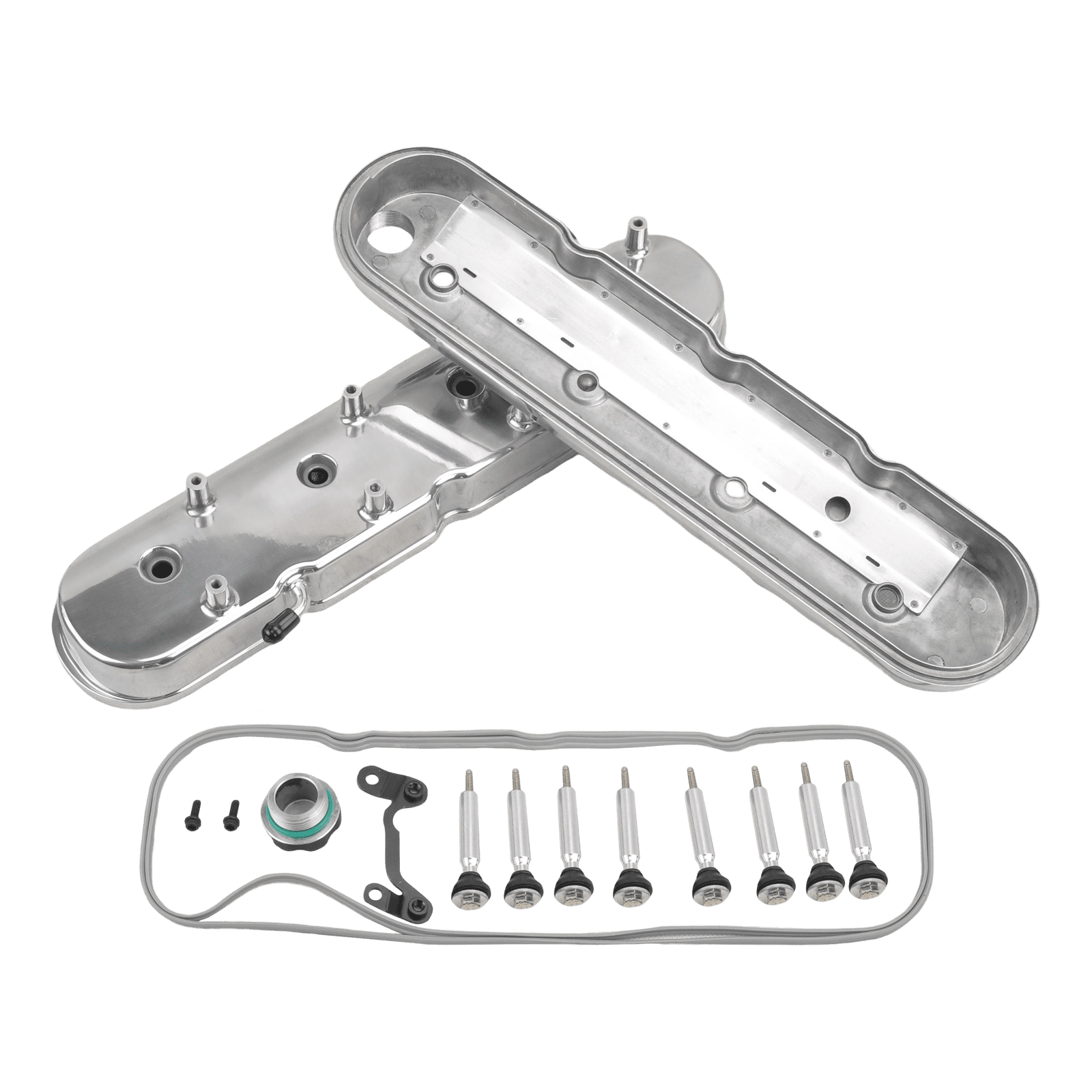 GM LS Cast Fabricated Aluminum Valve Covers w/ Coil Mounts for GM Chevy LSX LS1 LS3 LS6 Sliver
