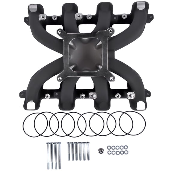 GM LS Gen III IV Single Plane Carb Intake Manifold 300-132 - Black, Fits Cadillac CTS V & Chevrolet Camaro/Corvette V8 5.7L/6.0L Engines, Cathedral Port Heads