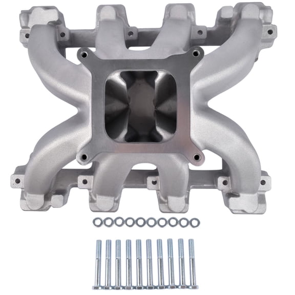 GM LS Gen III/IV Single Plane Intake Manifold - 28097 Aluminum, 6.07" Height, LS1/LS2/4.8/5.3/6.0L Cathedral Port Engines - Carbureted Intake