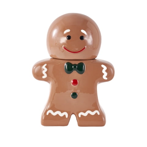 Holiday Time Gingerbread Man Cookie Jar, Multicolor Earthenware Ceramic with Lid