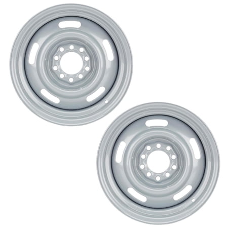Speedway Motors Classic Rally 15x6 Steel Wheel Set Silver Finish, Dual 5 on 4.5 and 5 on 4.75 Bolt Pattern, 4 Inch Backspace, DOT Approved, Sold as a Pair