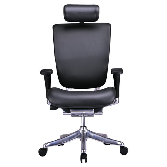 GM Seating Enklave Leather Executive Hi Swivel Chair Chrome Base with Headrest, Genuine Black Leather