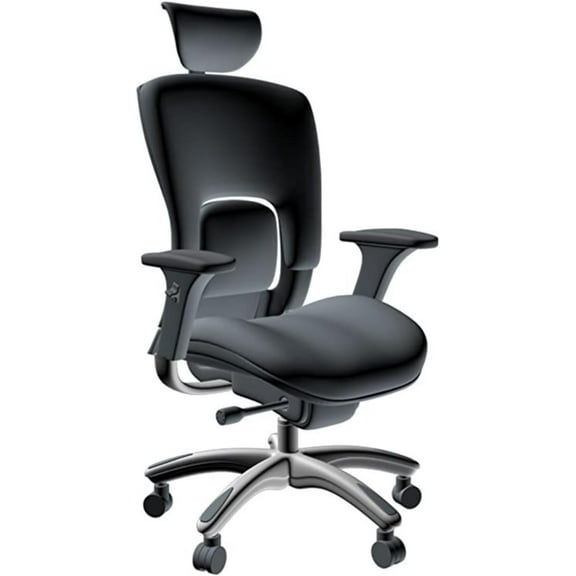 GM Seating Ergolux Genuine Leather Executive Hi Swivel Chair Chrome Base with Headrest, Black