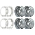 thumbnail image 1 of Speedway Motors GM Style 15 x 8 Inch Rally Wheel Set with 5 x 4.75” BP and 4.25” Backspacing, Silver Painted Finish, Includes Polished Stainless Steel 3” Beauty Rings, Set of 4, 1 of 7