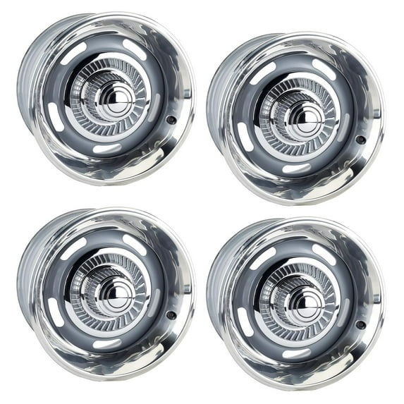 Speedway Motors GM Style Rally Wheel Kit with 15x7 and 15x8 Silver Painted Steel Wheels, 5 on 4.75 in BP