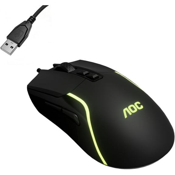 GM170 Wired Gaming Mouse, Black Ergonomic Gamer Corded Mouse USB Computer Mouse Wired with 7 Buttons, Adjustable 7200DPI Optical Game Mice RGB Lighting for PC Laptop Desktop