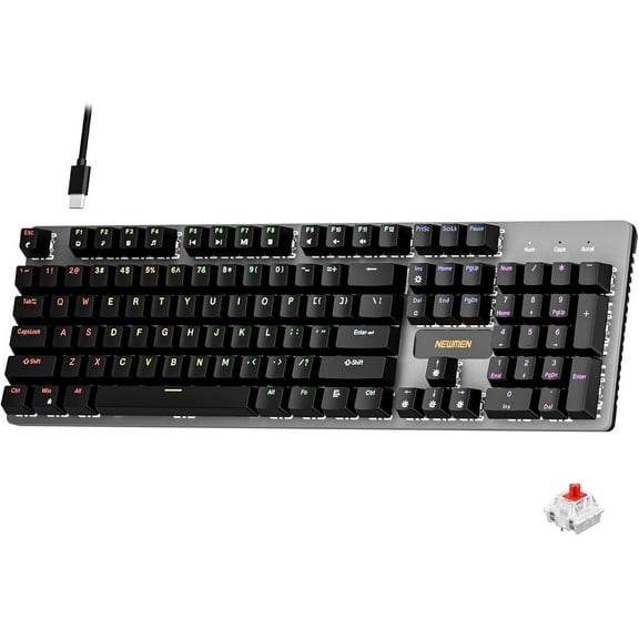 GM325Pro Mechanical Keyboard,104 Keys Rainbow LED Backlit Wired Gaming Keyboards,Hot-Swap Metal Panel ABS Black Keycaps Gaming Mechanical Keyboard for Windows Laptop PC Linear Red Switches