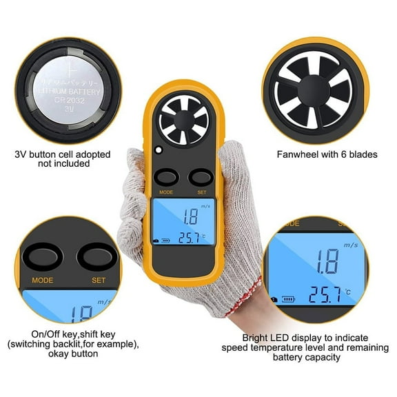 GM816 Anemometer Handheld,Digital LCD Backlight Wind Speed Meter Gauge,Light Weight Air Flow Velocity Measurement Thermometer for Meteorology,Windsurfing,Kite Flying,Sailboats,Surfing,Fishing