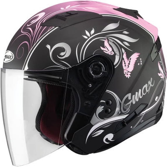 GMAX OF77 Butterflies Open Face Helmet Flat Black/Pink Sm G3772404 TC-14F