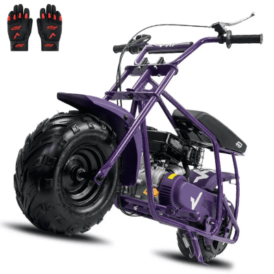 GMB100 Mini Bike 99cc 4-Stroke, Gas Powered Mini Dirt Bike for Kids 13+, Pull Start, Rear Disc Brake, All-Terrain Tires — Purple