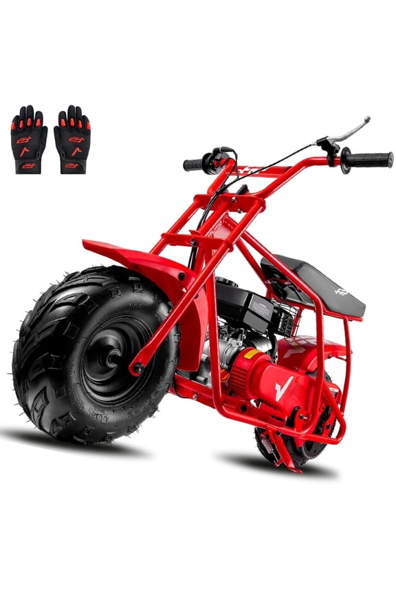 GMB100 Mini Bike 99cc 4-Stroke, Gas Powered Mini Dirt Bike for Kids 13+, Pull Start, Rear Disc Brake, All-Terrain Tires — Red