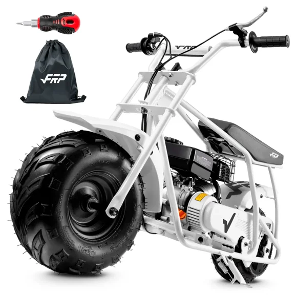 GMB100 Mini Bike 99cc 4-Stroke, Gas Powered Mini Dirt Bike for Kids 13+, Pull Start, Rear Disc Brake, All-Terrain Tires White