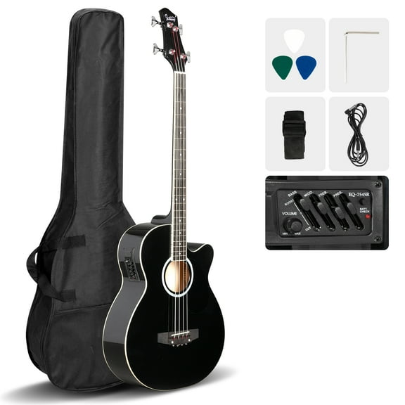 GMB101 4 string Electric Acoustic Bass Guitar w/ 4-Band Equalizer EQ-7545R Black