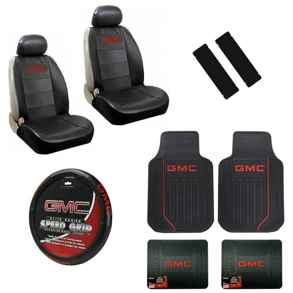 GMC Elite Style All Weather Floor Mats Bundle with Seat Covers Steering Wheel Cover 11pcs