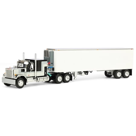 First Gear DCP 1/64 Black GMC General with 60in Flattop Sleeper & 40ft Vintage Reefer Trailer 60-1923