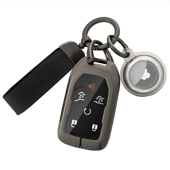for GMC Key Fob Cover with Airtag Keychain, Metal Shell Car Key Case Holder Full Protection for Chevrolet Chevy Silverado Colorado Tahoe GMC Sierra Terrain Yukon