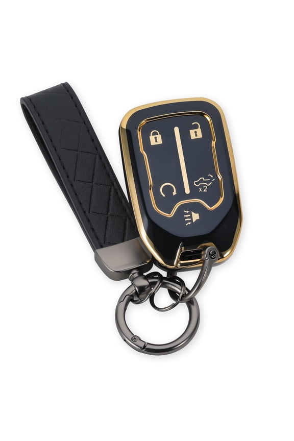 for GMC Key Fob Cover TPU Key Shell Metal Ring Key Chain Soft Shell Car Key Case for 2017-2021 Chevrolet Silverado 1500 2500HD 3500HD Suburban Tahoe GMC Acadia Sierra Terrain Yukon