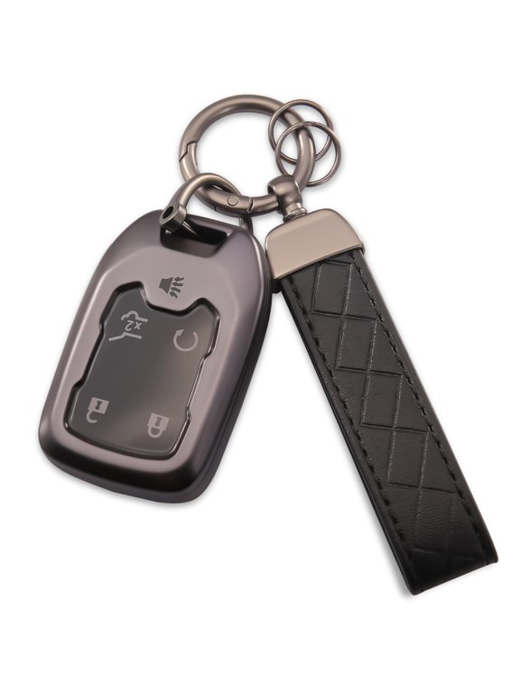 for GMC Key Fob Cover TPU Key Shell Metal Ring Key Chain Soft Shell Car Key Case for 2017-2021 Chevrolet Silverado 1500 2500HD 3500HD Suburban Tahoe GMC Acadia Sierra Terrain Yukon