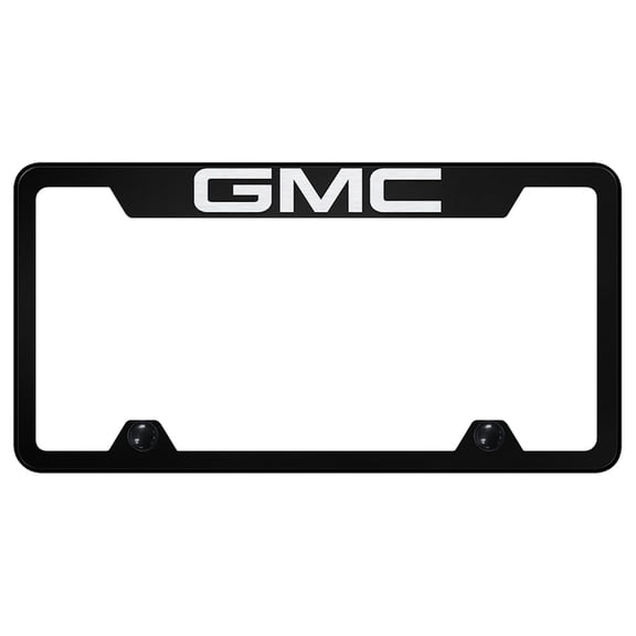 GMC Laser Etched Logo Stainless Steel Truck Cut-Out License Plate Frame (Black)