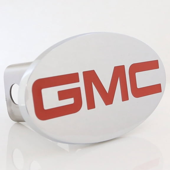 GMC Oval Logo Trailer Hitch Cover Plug (Red on Chrome)