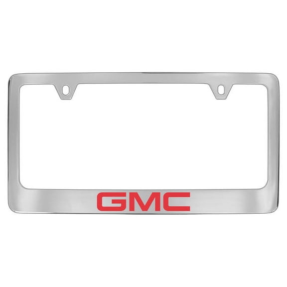 GMC Red Logo Chrome Plated Metal License Plate Frame Holder