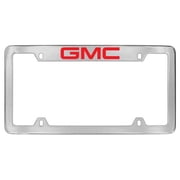 GMC Red Logo Chrome Plated Metal Top Engraved License Plate Frame Holder