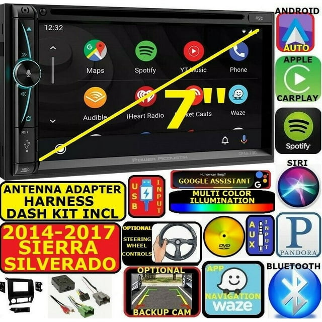 GMC SIERRA SAVANA GPS APPLE CARPLAY NAVIGATION (works with IPHONE) AM/FM USB/BLUETOOTH CAR RADIO STEREO PKG. INCL. VEHICLE HARDWARE: DASH KIT, WIRE HARNESS, AND ANTENNA ADAPTER WHEN REQIRED.