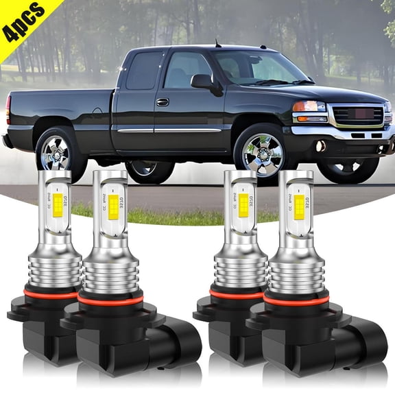 For GMC For Sierra 1500 2500 3500 (1999-2001 2002 2003 2004 2005 2006 2007), 4pcs LED Bulbs Faro Luces Combo 9005/ HB3 9006/ HB4 40W Super Bright 4000LM 6000K Cool White, Without Battery