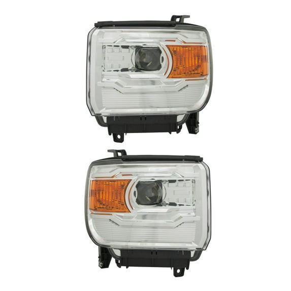 For GMC Sierra 2500HD/3500HD 2015 16 17 18 2019 Headlight Driver and Passenger Side | Pair | Chrome Housing & Quad Projector | Simple Design | Replacement For GM2502394 | 23130717/23130718