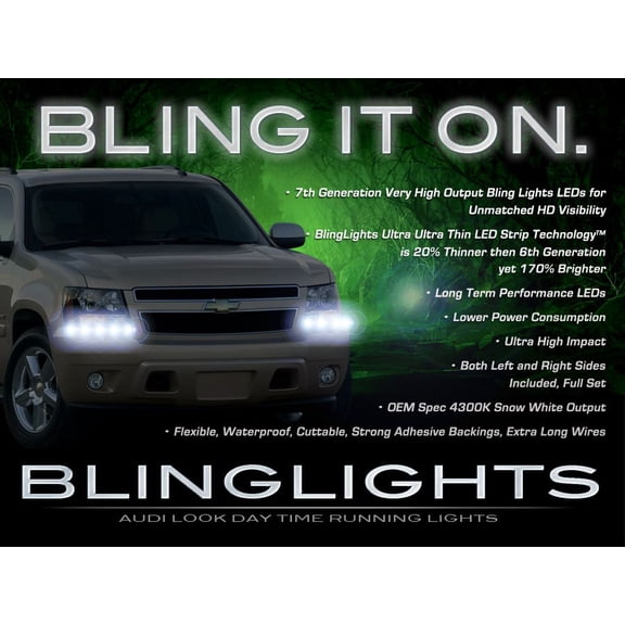 GMC Yukon LED DRL Head Light Strips Day Time Running Lamps Kit