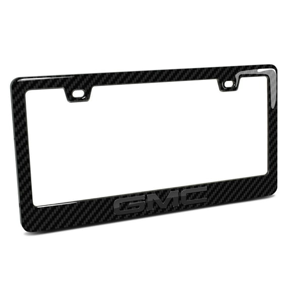 GMC in 3D Dark Gray on Real Carbon Fiber ABS Plastic License Plate Frame