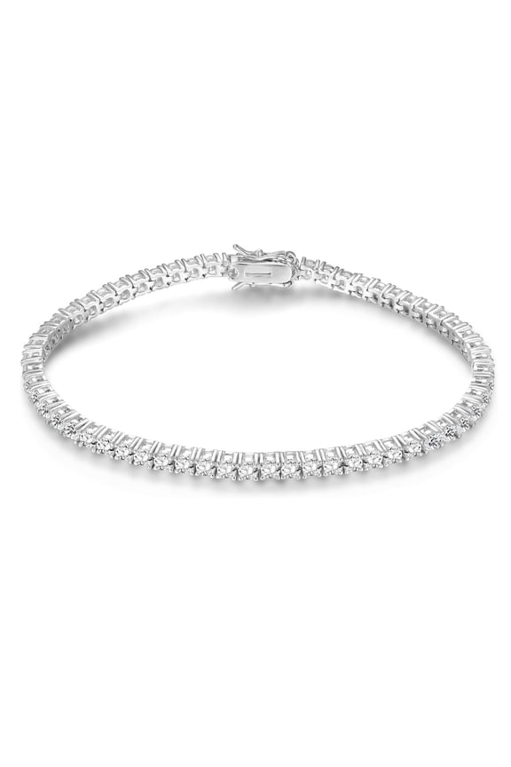 Jewelry Tennis Bracelets for Women Men Cubic Zirconia Bracelet 18K White Gold Plated 3MM Round CZ Dainty Silver Bracelet Friendship Bracelet 7.5 Inch