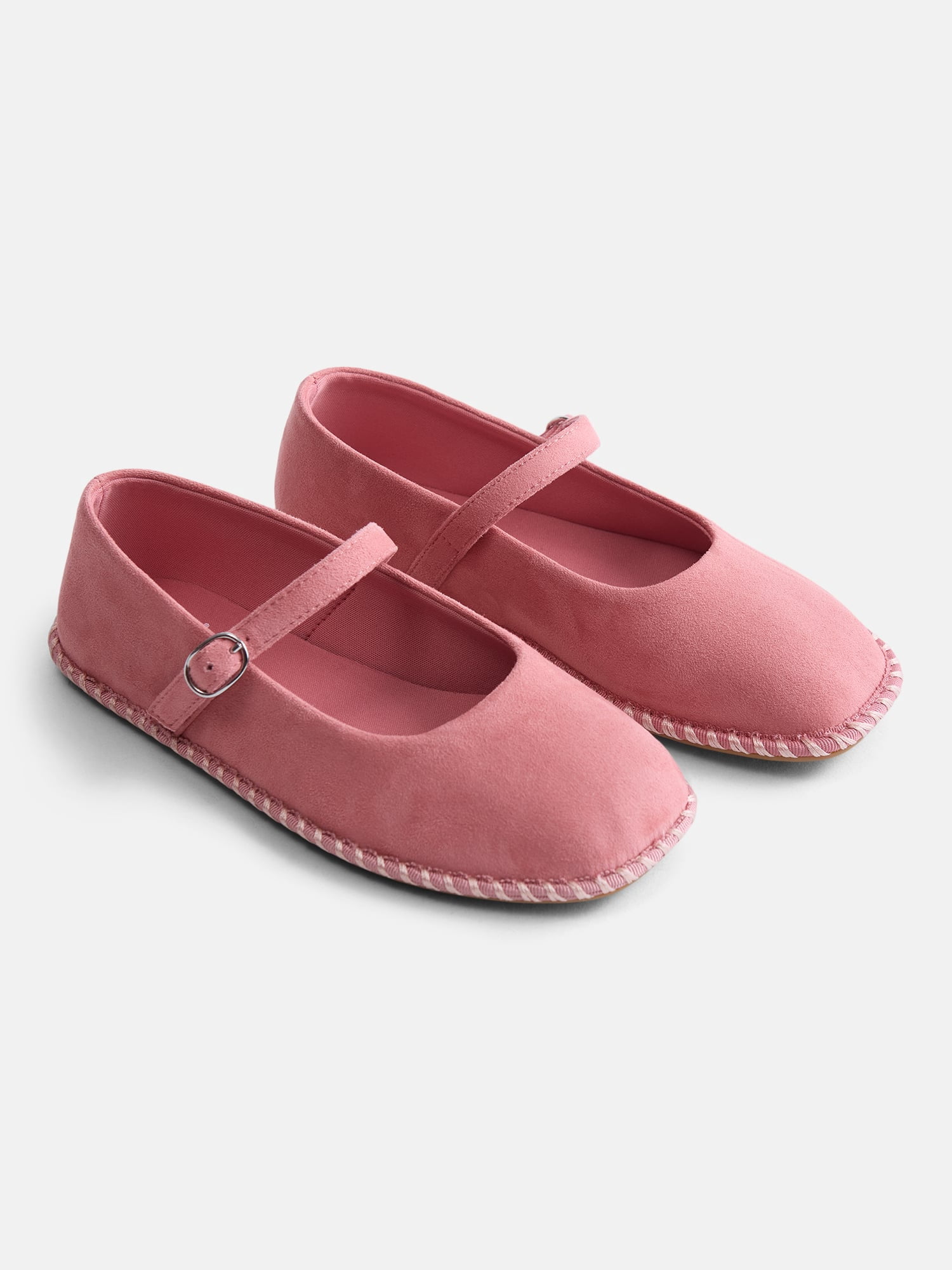 Wonder Nation Little and Big Girls Faux Suede Whipstitch Ballet Shoes
