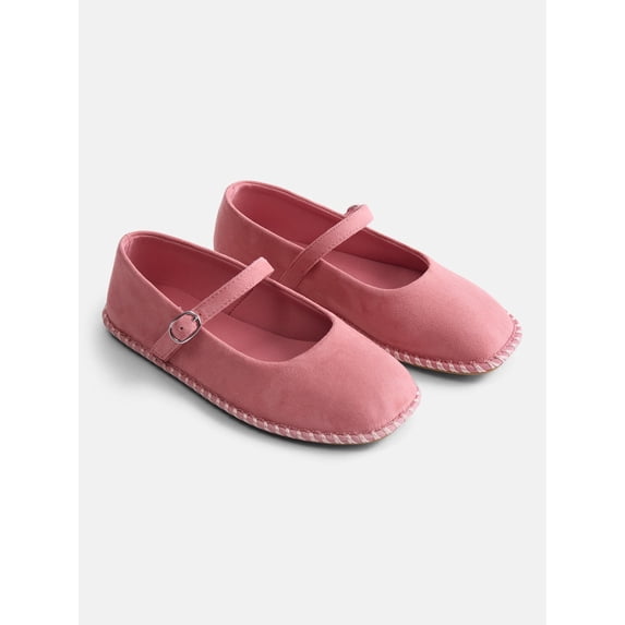 Wonder Nation Toddler, Little and Big Girls Faux Suede Whipstitch Ballet Shoes