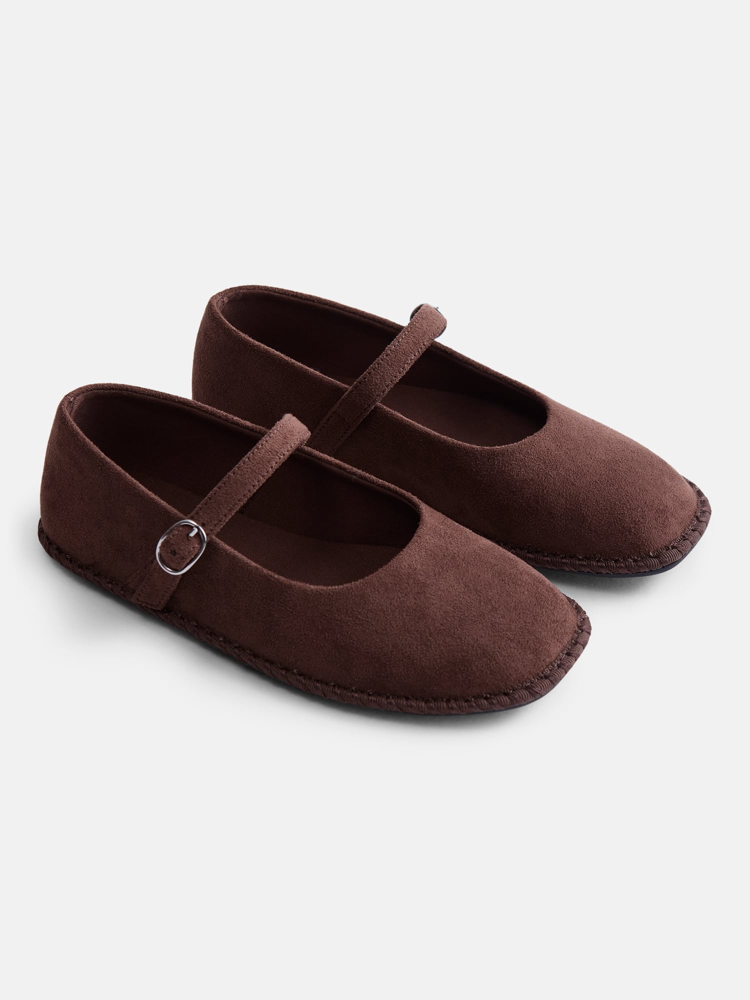Wonder Nation Little and Big Girls Faux Suede Whipstitch Ballet Shoes