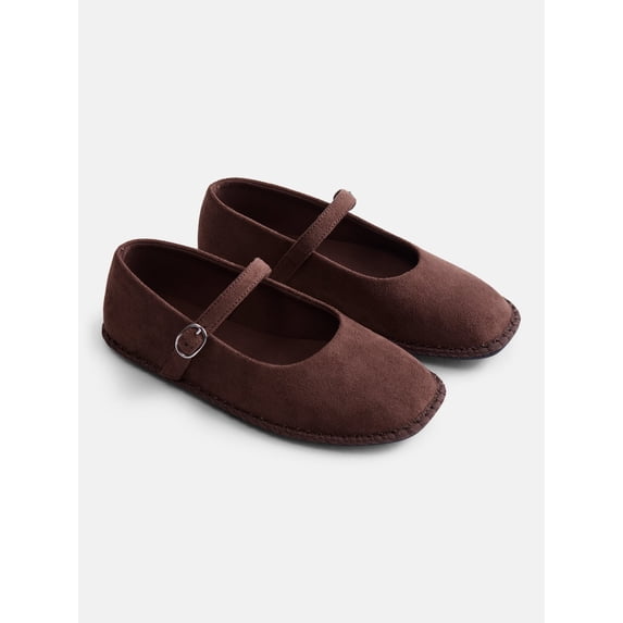Wonder Nation Toddler, Little and Big Girls Faux Suede Whipstitch Ballet Shoes