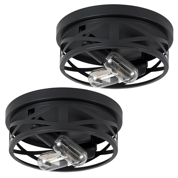 GMGSROM 2-Pack Industrial Flush Mount Ceiling Light, 10.8" Black Metal Round Cage Geometric Farmhouse Fixture, Low Profile Ceiling Lamp for Kitchen Hallway Porch, E26 Base (Bulbs Not Included)
