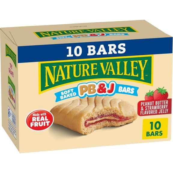 Nature Valley Soft Baked PB and J Bars, Peanut Butter and Strawberry, 10 Bars, 19.5 oz