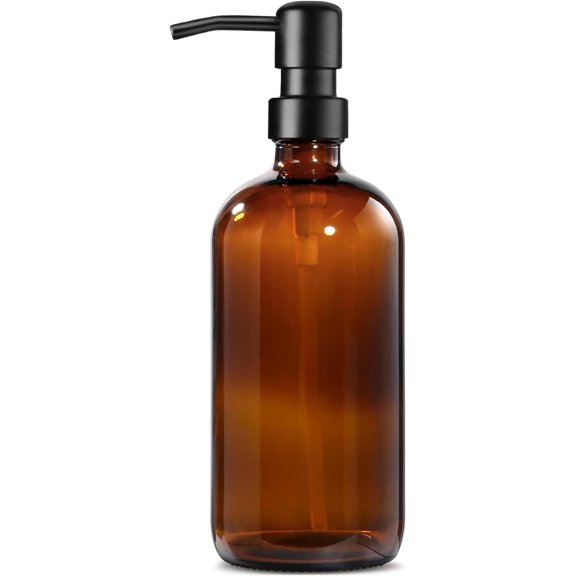 GMISUN Amber Glass Soap Dispenser, 1 Pack Dish Dispensers for Kitchen with Rustproof Stainless Steel Pump, 17 Fl Oz Bathroom Hand Brown Liquid Dishwashing Bottle