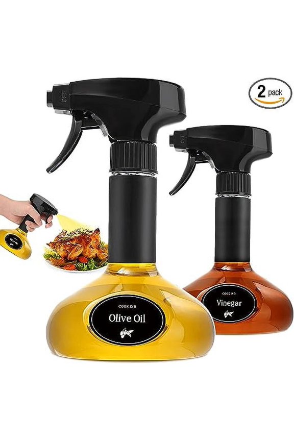 GMISUN Oil Sprayer For Cooking, Olive Oil Spray Bottle For Air Fryer, 9.5oz/280ml Kitchen Oil Mister Spritzer For Salad, BBQ, Frying, Baking, Roasting - 2 Pack