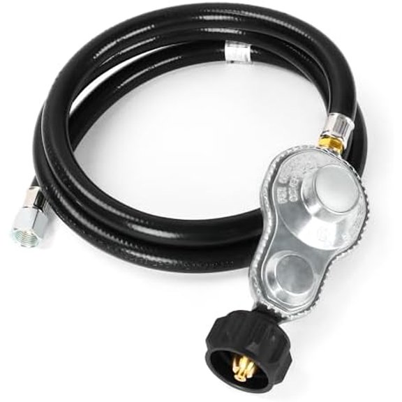 GMLPGK Two Stage Propane Regulator with 5ft Hose,Dual Stage Propane Hose with QCC1/Type1 Connector,CSA Certified,for Most LP Generators,Gas Grills,Heaters,Fire Pits(3/8" Female Flare Nut)