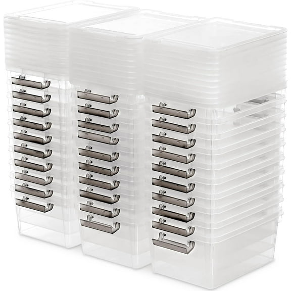 GMNIU 1.3 QT 30 Packs Small Storage Bins Plastic Storage Container Stackable Box with Lids for Organizing, Clear White