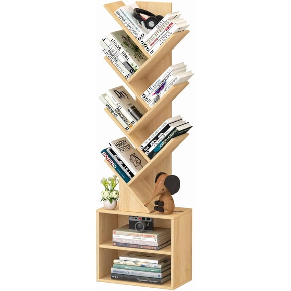 GMNIU 10 Tier Tree Bookshelf,Christmas Green Bookcase for Narrow Space, Storage Organizer Floor Standing Bookshelves for Books, Tall Book Case for Home Office, Living Room, Bedroom