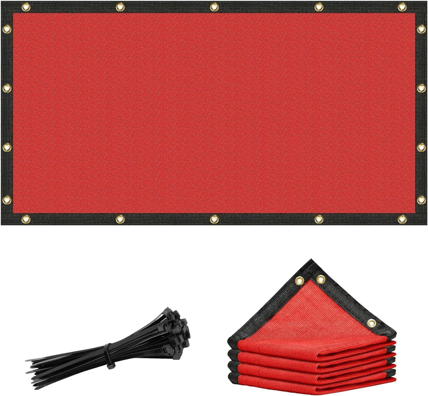 GMNIU 3' x 8' Red Custom Size Shade Cloth with Grommets - 90% Sunblock, Durable Mesh Fabric Tarp for Dog Kennel Cover, Fence Privacy Screen, Greenhouse, Chicken Coop & Pet Playpen.