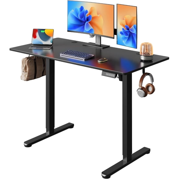 GMNIU 48 x 24 Inches Standing Desk,Whole-Piece Desktop Electric Standing Desk with Adjustable Height,Cable Holes, 3-Preset Memory Sit Stand up Desk,One-Piece Computer Desk for Home,Office (Black)