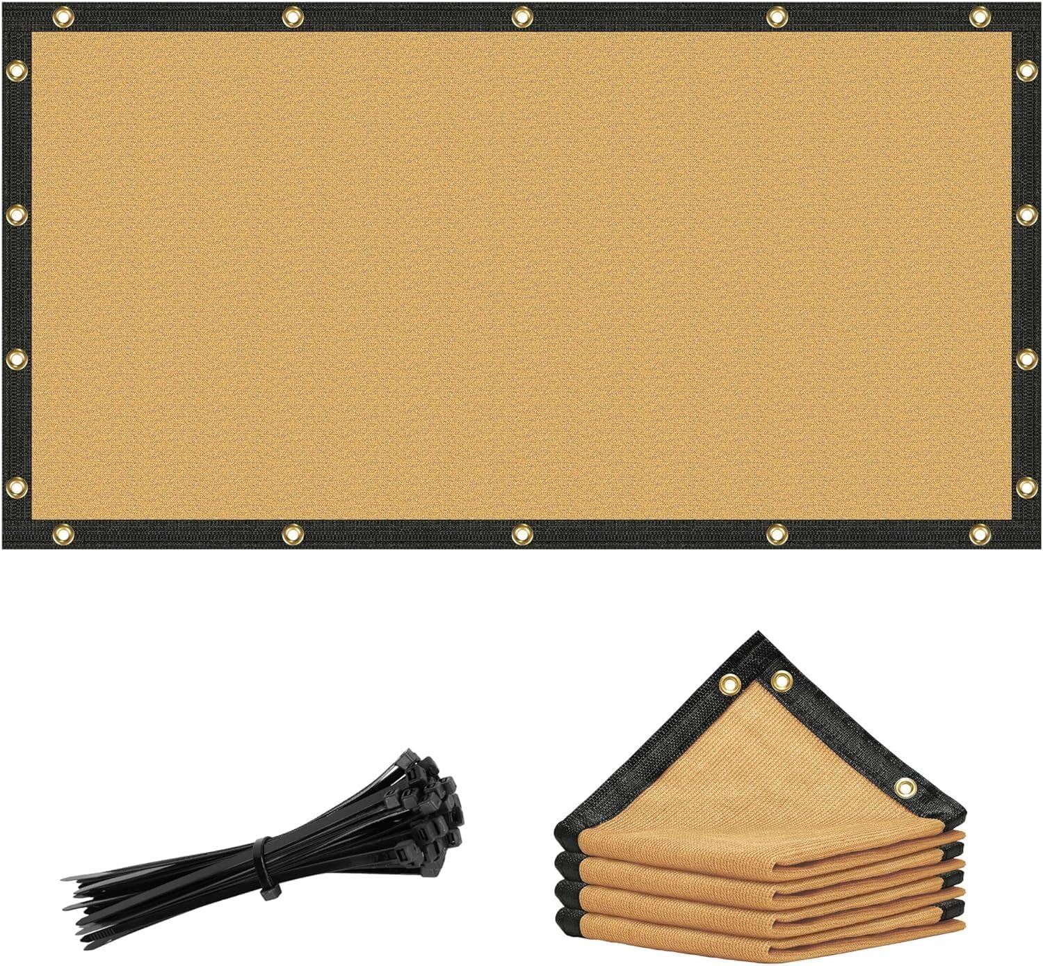 GMNIU 6' x 12' SandBeige Custom Size Shade Cloth with Grommets - 90% Sunblock, Durable Mesh Fabric Tarp for Dog Kennel Cover, Fence Privacy Screen, Greenhouse, Chicken Coop & Pet Playpen.