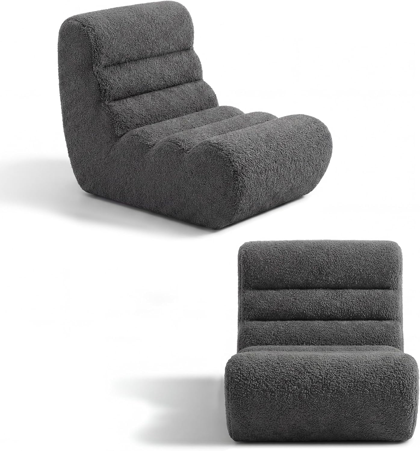 GMNIU Bean Bag Chairs for Adults, Chaise Lounge Chair Indoor with Memory Foam, Cozy Reading Chair with Convenient Movable Handle for Living Room, Apartment, Home Theater (Grey)