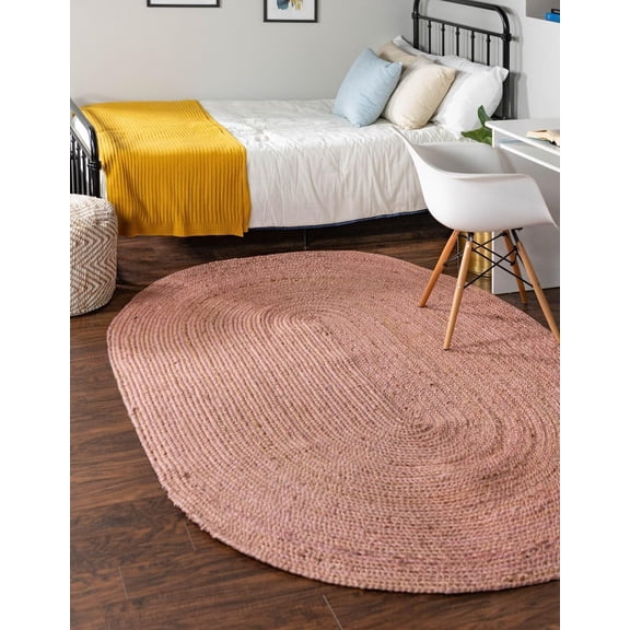 GMNIU Braided Jute Collection Area Rug - Dhaka (3' 3" x 5' 1" Oval, Light Pink)